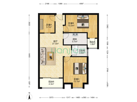 锦绣汉江五区 3室1厅1卫 98平方
