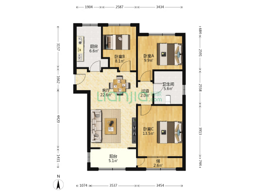康悦香庄 3室1厅1卫 107平方