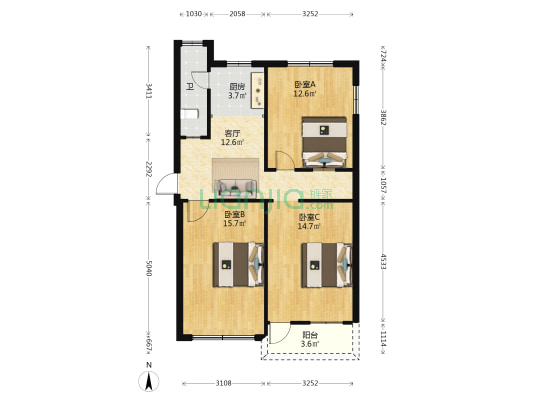 交通厅宿舍(新民路) 3室1厅1卫 87平方