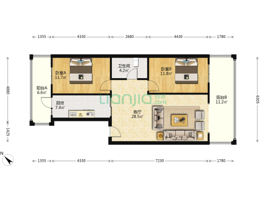 健康嘉园 2室1厅1卫 99平方