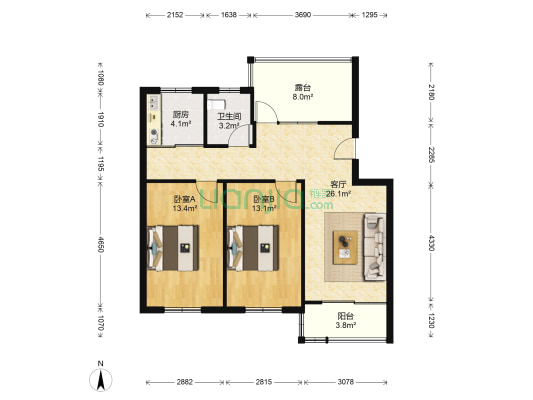 舜邦富贵花园 2室1厅1卫 78平方