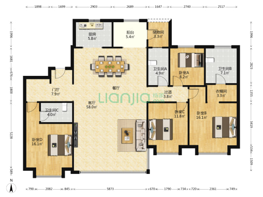 华润置地·悦玺 4室1厅3卫 206平方