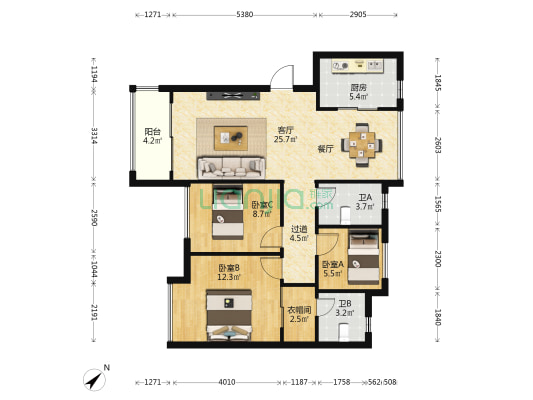 保利紫山公馆 3室1厅2卫 105平方