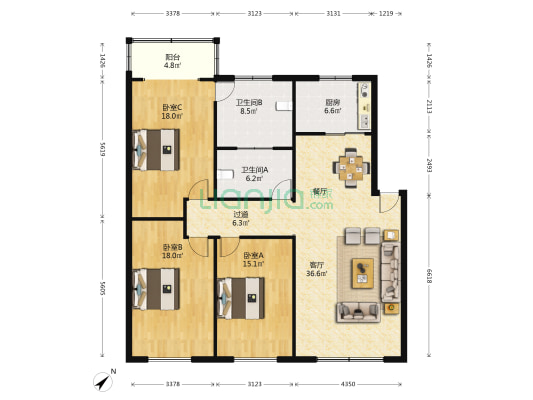 富民家园 3室1厅2卫 141平方