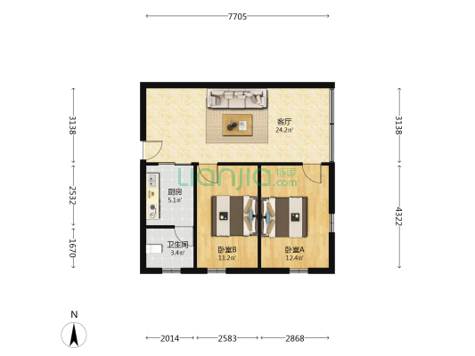 东岗大街 2室1厅1卫 65平方