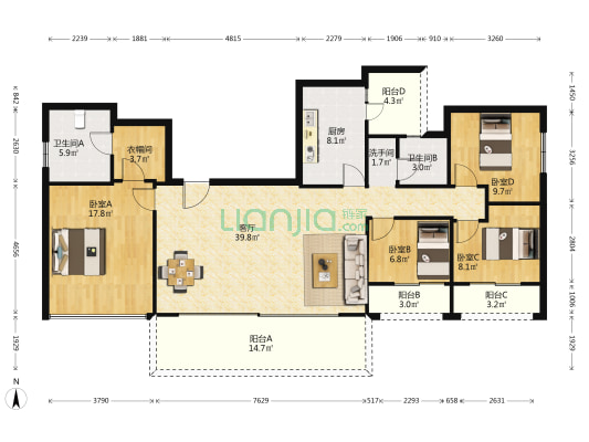 西派泊玥 4室1厅3卫 160平方