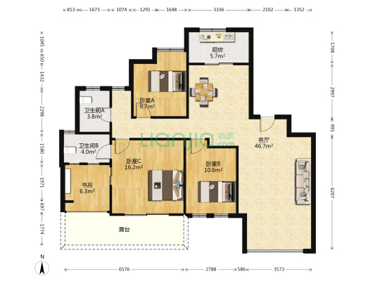 临空香廷 4室1厅2卫 126平方