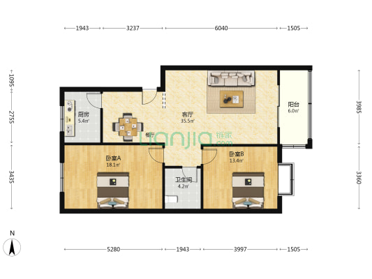 江北公寓 2室1厅1卫 101平方