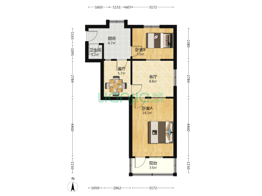 茂林路21栋 2室2厅1卫 59平方