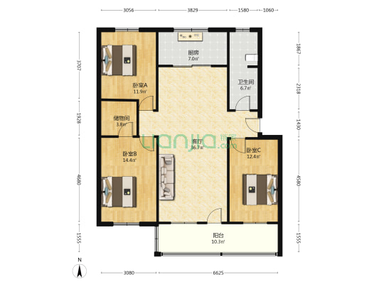 麻纺厂家属院 3室1厅1卫 121平方