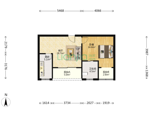 仁德坊(虹口) 1室1厅1卫 58平方