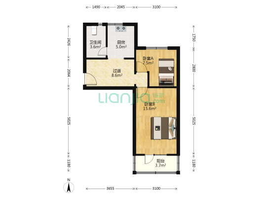 工人村 2室0厅1卫 56平方