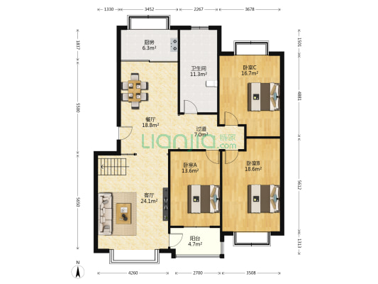 世纪花园兰花园 3室2厅1卫 141平方