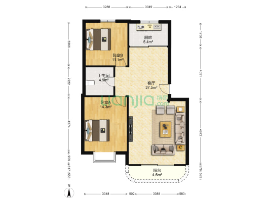 芳园新村C区 2室1厅1卫 95平方