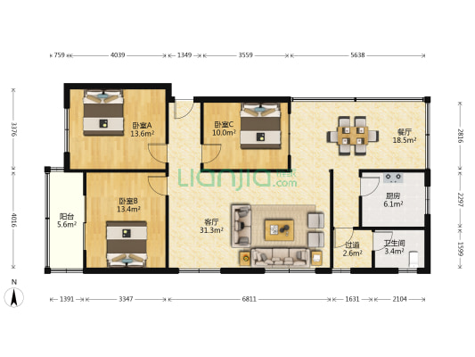 莲花南路99号 3室2厅1卫 112平方