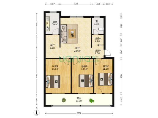 金瑞家属院 3室2厅1卫 113平方