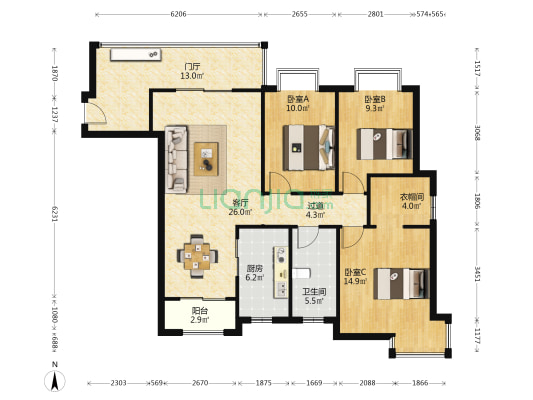 宾盛椰岛华庭 3室1厅1卫 122平方