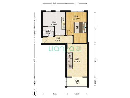 出售幸福小区二室一厅，精致装修，南关。-户型图