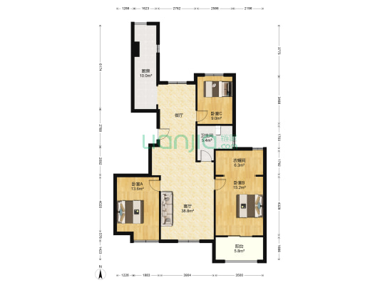 金色华庭西区 3室1厅1卫 134平方