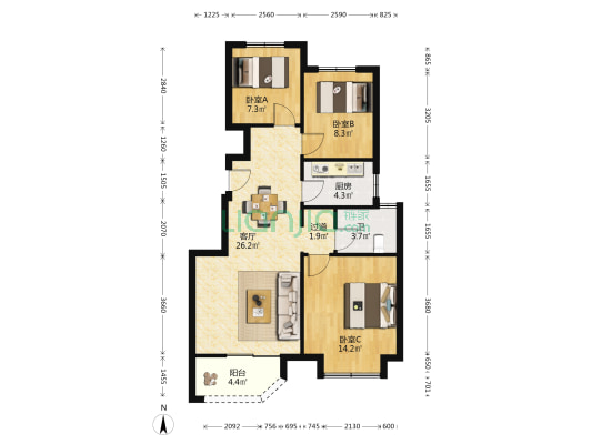 东鼎悦府 3室1厅1卫 89平方