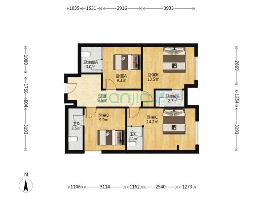 鑫苑都汇广场 4室0厅4卫 110平方
