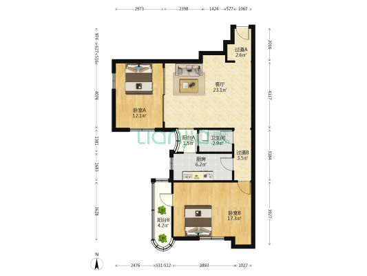 秋实公寓 2室1厅1卫 93平方