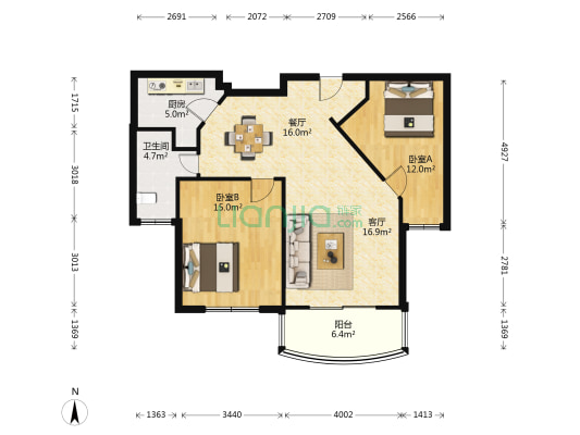 香江大厦 2室2厅1卫 98平方