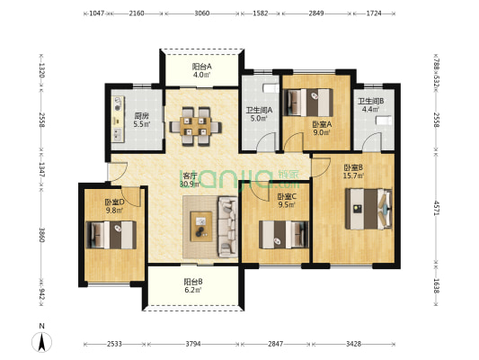 碧桂园紫台 4室1厅2卫 118平方
