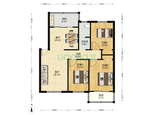 七十七中家属院 3室2厅1卫 98平方