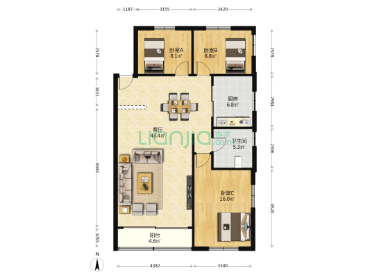 农村信用社宿舍 3室1厅1卫 101平方
