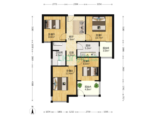 正商幸福港湾幸福城 4室1厅1卫 102平方
