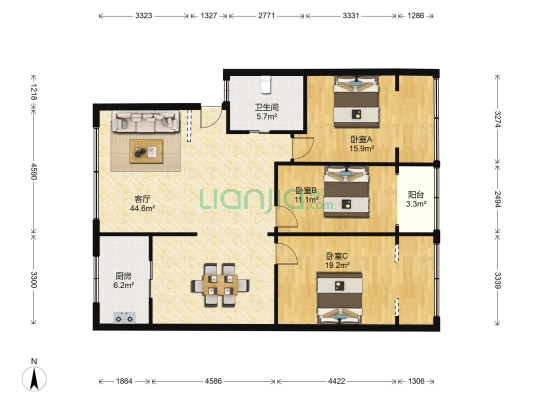 江南小区 3室1厅1卫 123平方