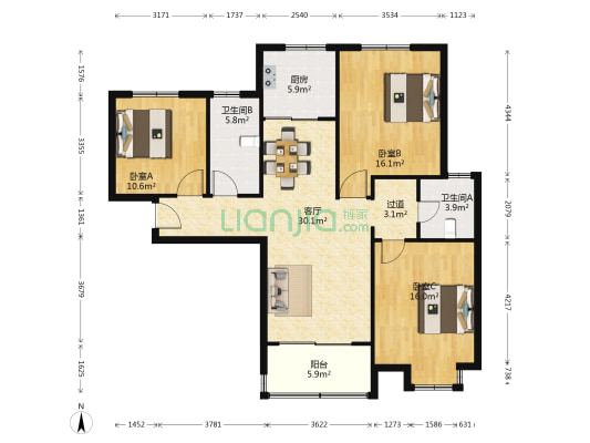 古宫新村三期 3室1厅2卫 126平方