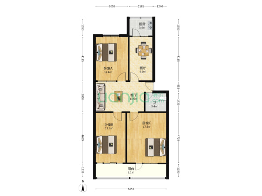 省体工一大队家属院 3室2厅1卫 91平方
