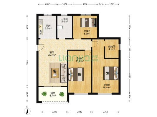 龙腾家园 3室1厅1卫 120平方