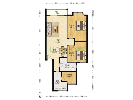 成信丽苑 2室2厅1卫 100平方