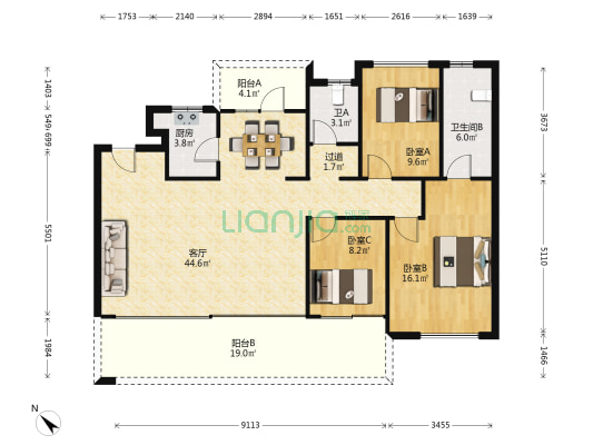 中铁阅山湖云著 3室1厅2卫 133平方