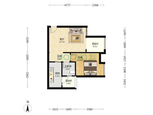 北城时光 1室1厅1卫 56平方