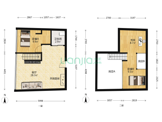 桃源大厦 3室1厅1卫 57平方
