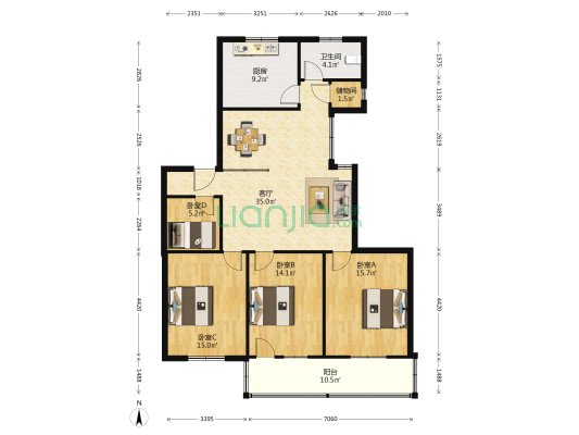 紫竹园 4室1厅1卫 127平方