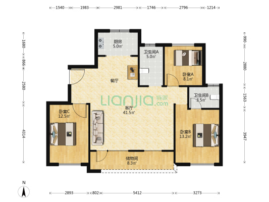 高创桃李苑 3室1厅2卫 132平方