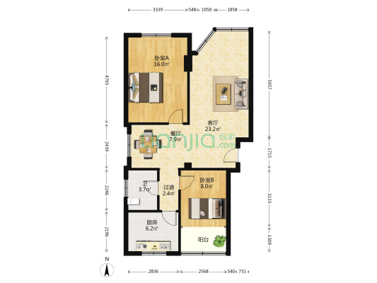 富怡别墅小区 2室2厅1卫 89平方