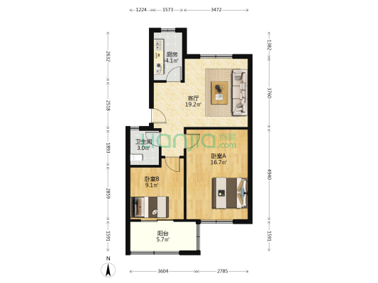 紫光花园 2室1厅1卫 70平方