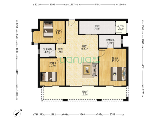 鹭湖宫10区 3室1厅2卫 119平方
