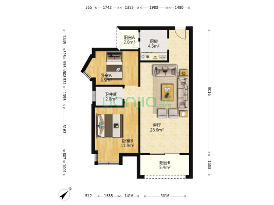 花桥雅苑 2室1厅1卫 71平方