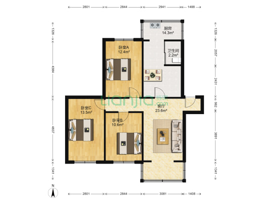 金龙小区 3室1厅1卫 98平方