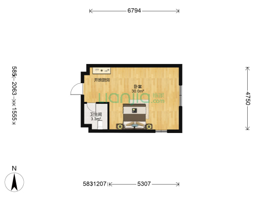 双龙汇 1室0厅1卫 46平方