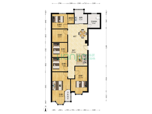 远大家园 6室1厅2卫 130平方