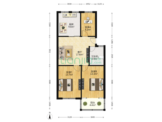 峙山西苑 3室1厅1卫 87平方