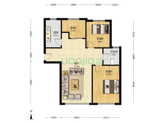 南北通透 精装修买了就能住 采光无遮挡-户型图